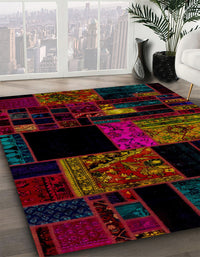 Abstract Dark Brown Patchwork Rug, abs1990