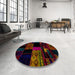 Round Abstract Dark Brown Patchwork Rug in a Office, abs1990