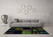 Machine Washable Patchwork Turquoise Transitional Area Rugs in a Living Room,, wshabs1990turq