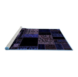 Sideview of Machine Washable Patchwork Blue Transitional Rug, wshabs1990blu