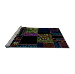Sideview of Machine Washable Patchwork Light Blue Transitional Rug, wshabs1990lblu