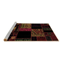 Sideview of Machine Washable Patchwork Brown Transitional Rug, wshabs1990brn
