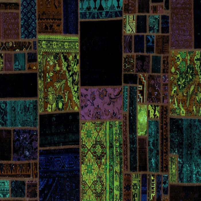 Square Machine Washable Patchwork Turquoise Transitional Area Rugs, wshabs1990turq