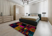 Abstract Dark Brown Patchwork Rug in a Bedroom, abs1990