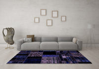 Machine Washable Patchwork Blue Transitional Rug, wshabs1990blu