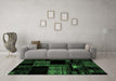 Machine Washable Patchwork Emerald Green Transitional Area Rugs in a Living Room,, wshabs1990emgrn