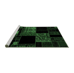 Sideview of Machine Washable Patchwork Emerald Green Transitional Area Rugs, wshabs1990emgrn