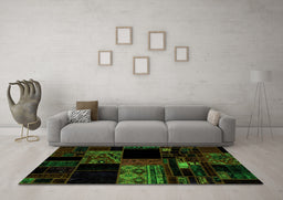 Machine Washable Patchwork Green Transitional Area Rugs in a Living Room,, wshabs1990grn