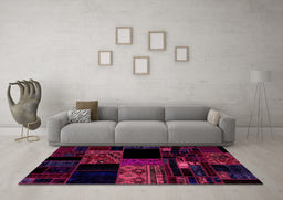 Machine Washable Patchwork Pink Transitional Rug in a Living Room, wshabs1990pnk