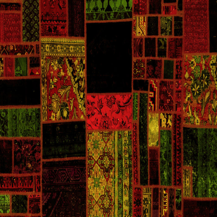 Square Machine Washable Patchwork Yellow Transitional Rug, wshabs1990yw