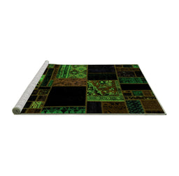 Sideview of Machine Washable Patchwork Green Transitional Area Rugs, wshabs1990grn
