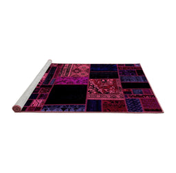 Sideview of Machine Washable Patchwork Pink Transitional Rug, wshabs1990pnk