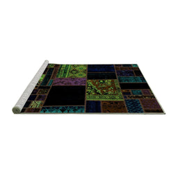 Sideview of Machine Washable Patchwork Turquoise Transitional Area Rugs, wshabs1990turq