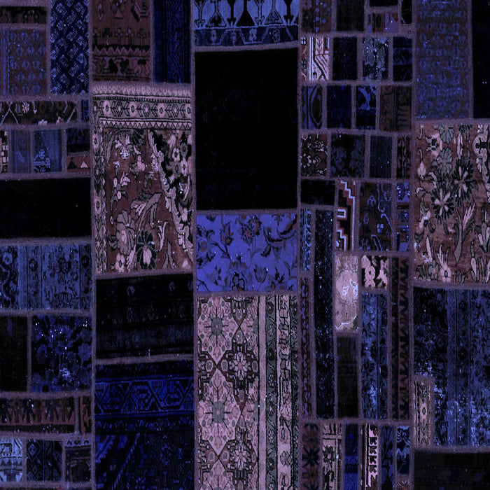 Square Machine Washable Patchwork Blue Transitional Rug, wshabs1990blu