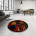 Round Machine Washable Abstract Bakers Brown Rug in a Office, wshabs1991