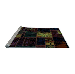 Sideview of Machine Washable Patchwork Light Blue Transitional Rug, wshabs1991lblu