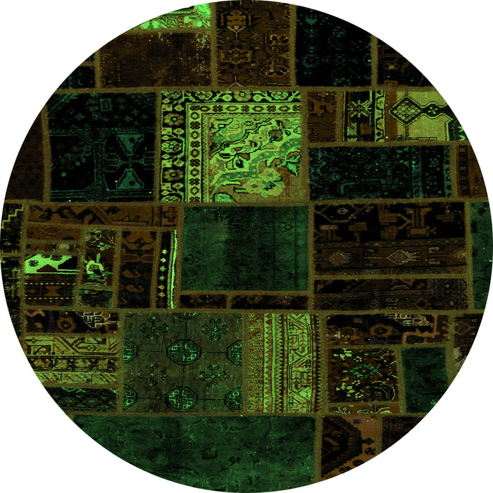 Round Machine Washable Patchwork Green Transitional Area Rugs, wshabs1991grn