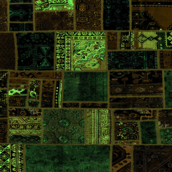Square Machine Washable Patchwork Green Transitional Area Rugs, wshabs1991grn