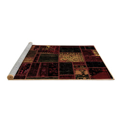 Sideview of Machine Washable Patchwork Brown Transitional Rug, wshabs1991brn