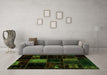 Machine Washable Patchwork Green Transitional Area Rugs in a Living Room,, wshabs1991grn
