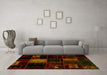 Machine Washable Patchwork Yellow Transitional Rug in a Living Room, wshabs1991yw