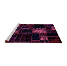 Sideview of Machine Washable Patchwork Purple Transitional Area Rugs, wshabs1991pur