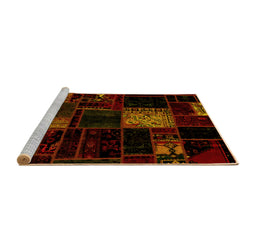 Sideview of Machine Washable Patchwork Yellow Transitional Rug, wshabs1991yw