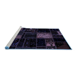 Sideview of Machine Washable Patchwork Blue Transitional Rug, wshabs1991blu