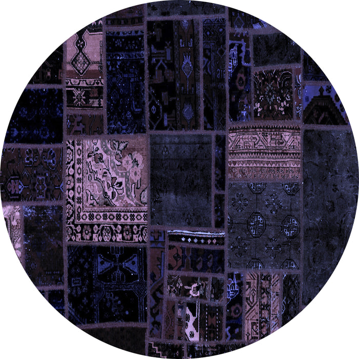 Round Machine Washable Patchwork Blue Transitional Rug, wshabs1991blu