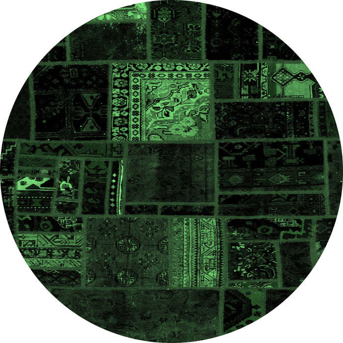 Round Machine Washable Patchwork Emerald Green Transitional Area Rugs, wshabs1991emgrn