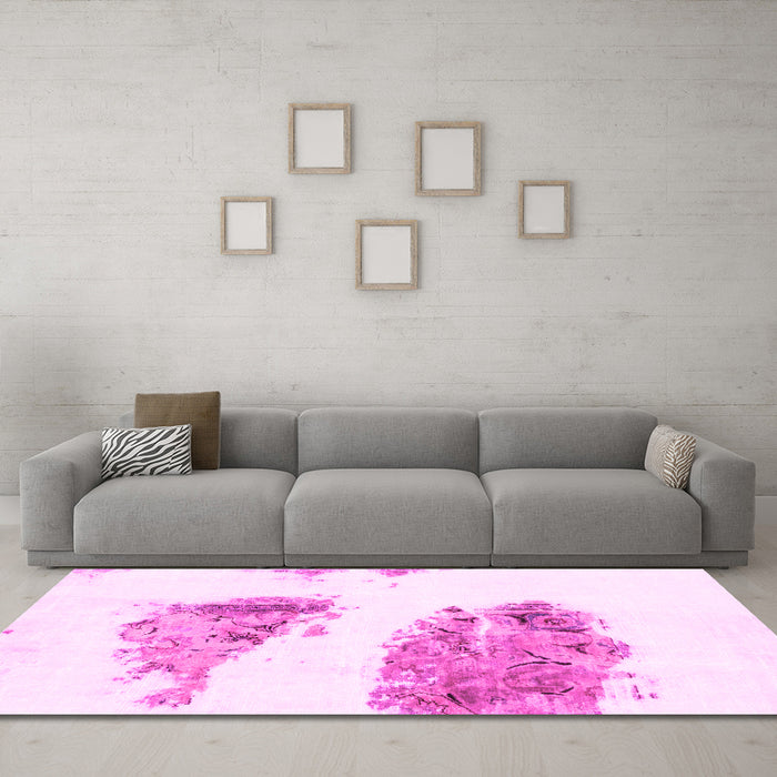 Machine Washable Abstract Pink Modern Rug in a Living Room, wshabs1992pnk