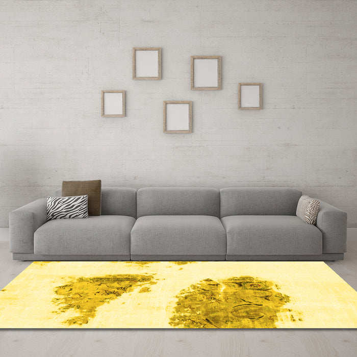 Machine Washable Abstract Yellow Modern Rug in a Living Room, wshabs1992yw