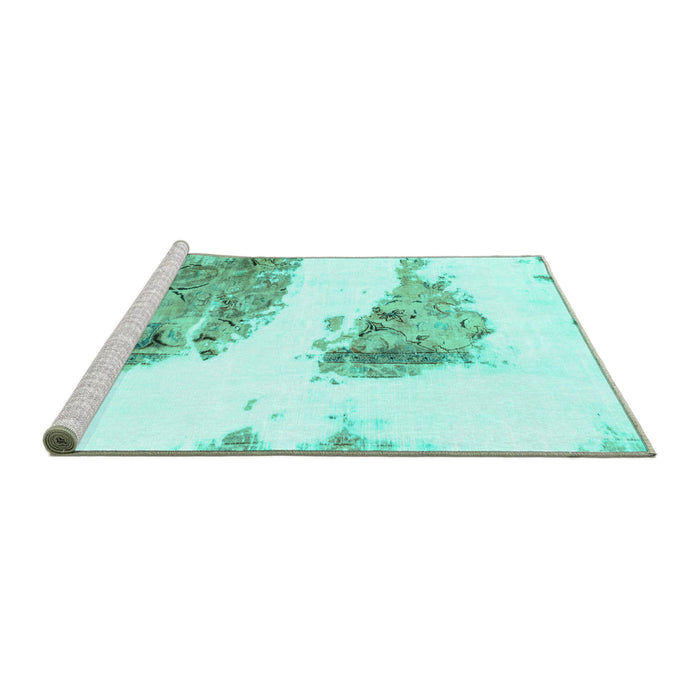Sideview of Machine Washable Abstract Turquoise Modern Area Rugs, wshabs1992turq