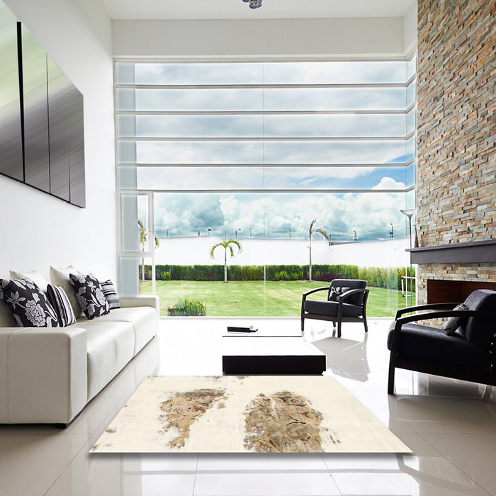 Square Machine Washable Abstract Blanched Almond Beige Rug in a Living Room, wshabs1992