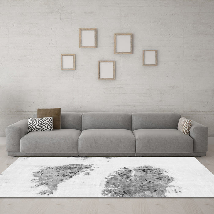Machine Washable Abstract Gray Modern Rug in a Living Room,, wshabs1992gry