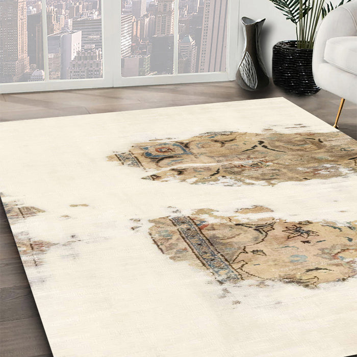 Machine Washable Abstract Blanched Almond Beige Rug in a Family Room, wshabs1992