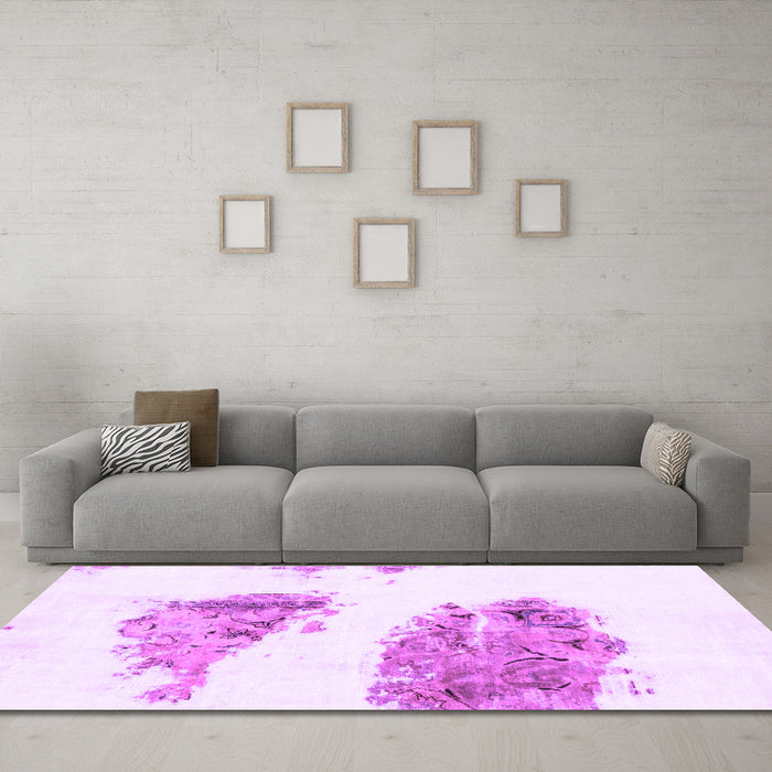 Machine Washable Abstract Purple Modern Area Rugs in a Living Room, wshabs1992pur