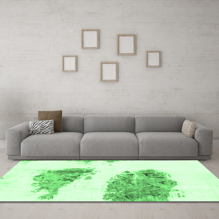 Machine Washable Abstract Emerald Green Modern Area Rugs in a Living Room,, wshabs1992emgrn