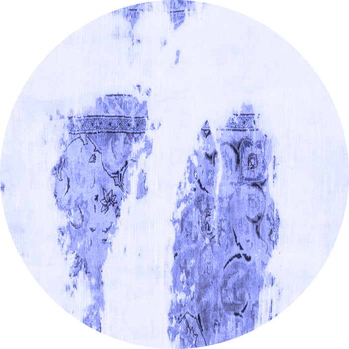 Round Machine Washable Abstract Blue Modern Rug, wshabs1992blu