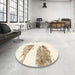 Round Abstract Blanched Almond Beige Modern Rug in a Office, abs1992