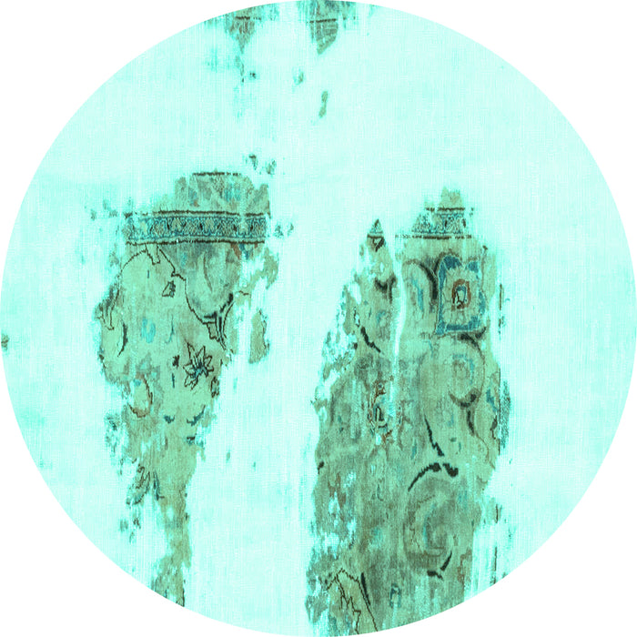 Round Abstract Turquoise Modern Rug, abs1992turq