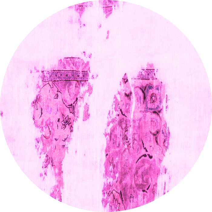 Round Machine Washable Abstract Pink Modern Rug, wshabs1992pnk