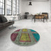 Round Machine Washable Abstract Rosy-Finch Purple Rug in a Office, wshabs1993