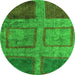 Round Machine Washable Abstract Green Modern Area Rugs, wshabs1993grn