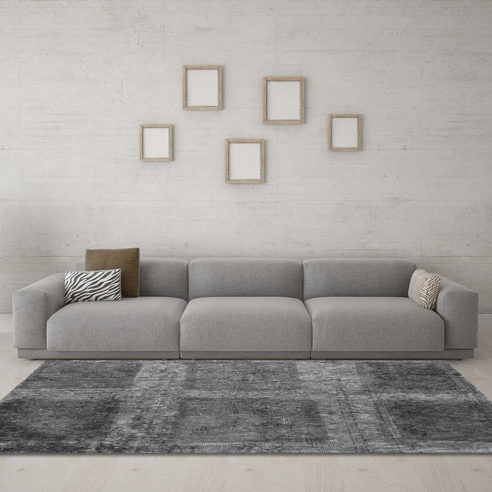 Machine Washable Abstract Gray Modern Rug in a Living Room,, wshabs1993gry