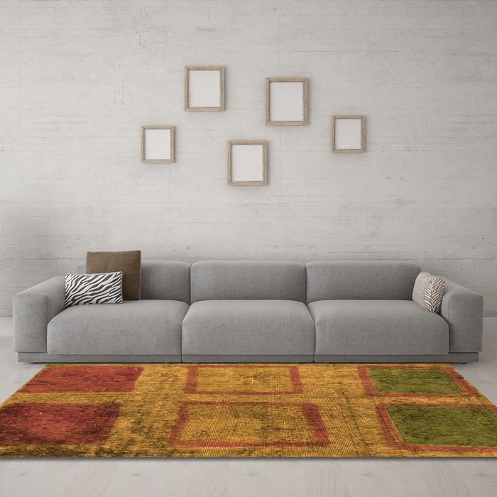 Machine Washable Abstract Orange Modern Area Rugs in a Living Room, wshabs1993org