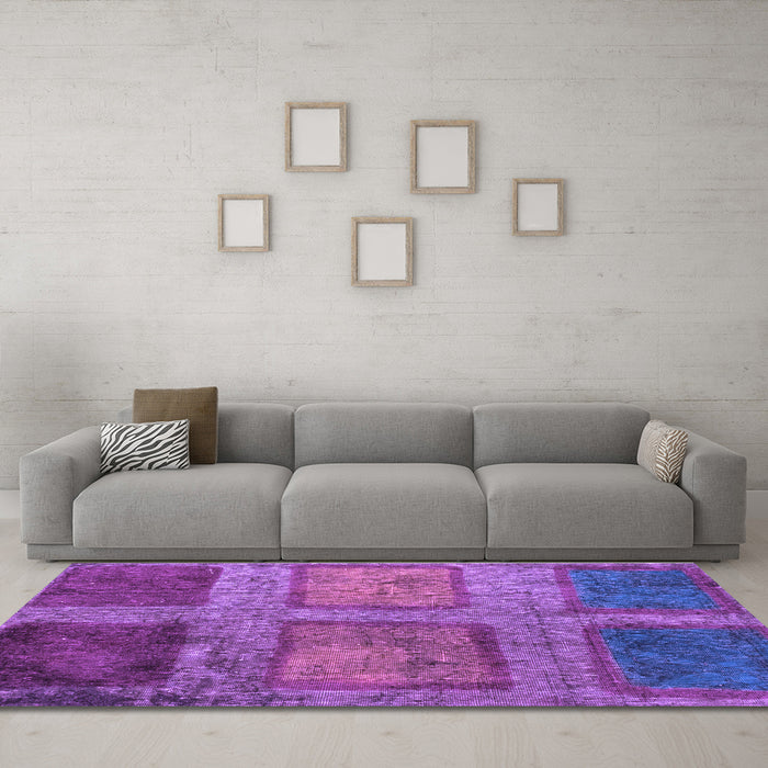 Machine Washable Abstract Purple Modern Area Rugs in a Living Room, wshabs1993pur