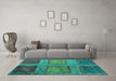 Machine Washable Abstract Turquoise Modern Area Rugs in a Living Room,, wshabs1993turq