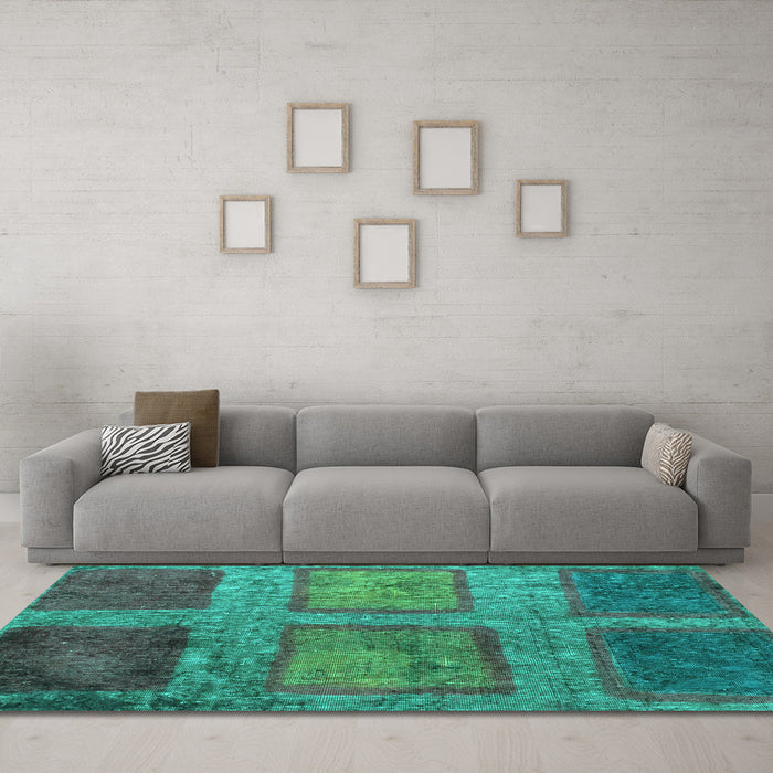 Machine Washable Abstract Turquoise Modern Area Rugs in a Living Room,, wshabs1993turq
