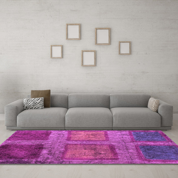 Machine Washable Abstract Pink Modern Rug in a Living Room, wshabs1993pnk